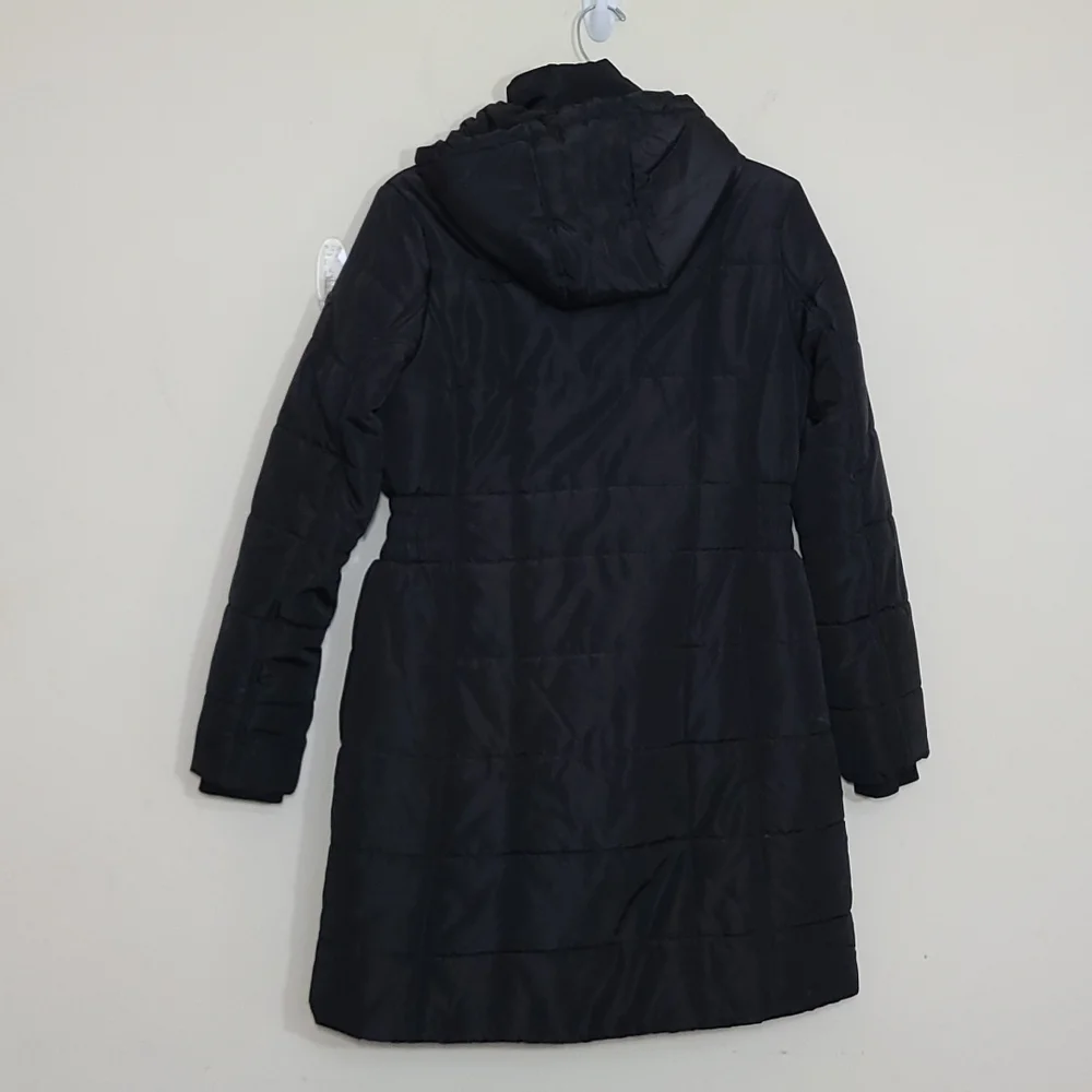 Lucky Brand Double Zip Hooded Puffer Women's Long Jacket Black Size S
